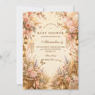 Elegante Schmetterlings-Boho-Baby-Party Einladung