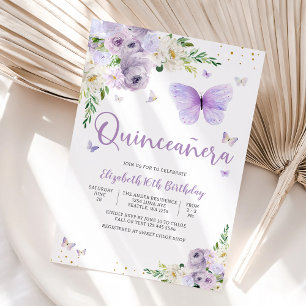 Elegante Schmetterlings-Quinceañera-Einladung Einladung