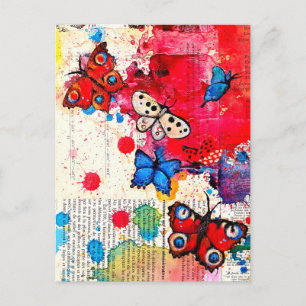 Elegante Schmetterlingsmalerei Aquarell Vintage Bu Postkarte