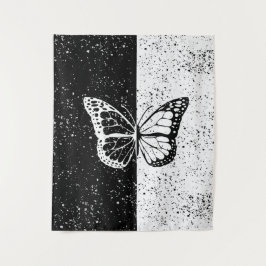 Elegante Schmetterlingsstars Schwarz-weiß Tag und  Wandteppich