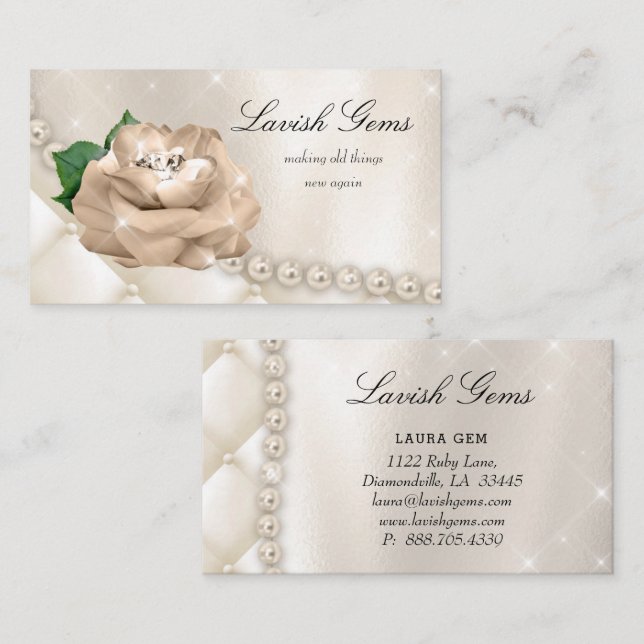 Elegante Schmuck-Hochzeits-Planer-Rose hat Perlen Visitenkarte (Vorne/Hinten)