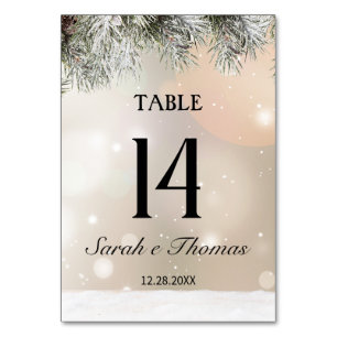 Elegante schneebedeckte Weihnachtsfeiertage Tischn Tischnummer