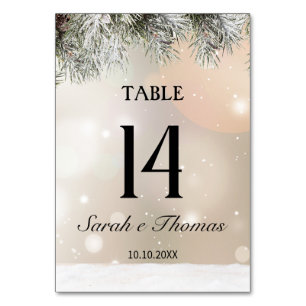 Elegante schneebedeckte Weihnachtsfeiertage Tischn Tischnummer
