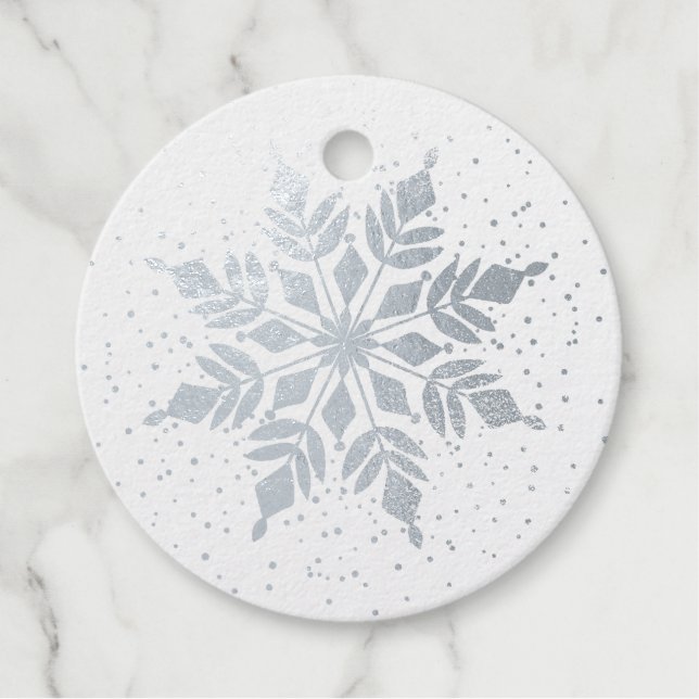 Elegante Schneeflocke und Confetti Dots Silver Foi Geschenkanhänger (Vorderseite)