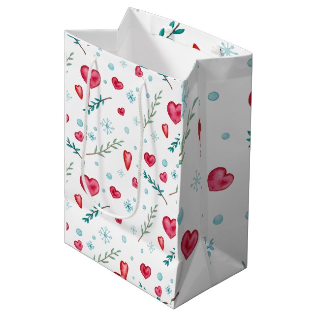 Elegante Schneeflocke und Weihnachten im Roten Her Mittlere Geschenktüte (Vorderseite Schrägansicht)