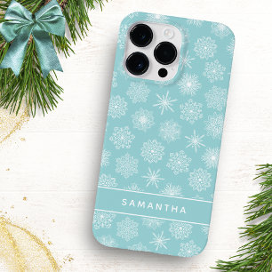 Elegante Schneeflocken Aquamarin Blau Mit Monogram Case-Mate iPhone 14 Pro Max Hülle