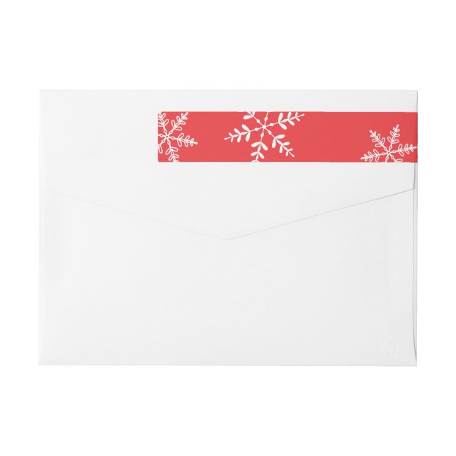 Elegante Schneeflocken auf Rot Frohe Weihnachten (Rückseite)