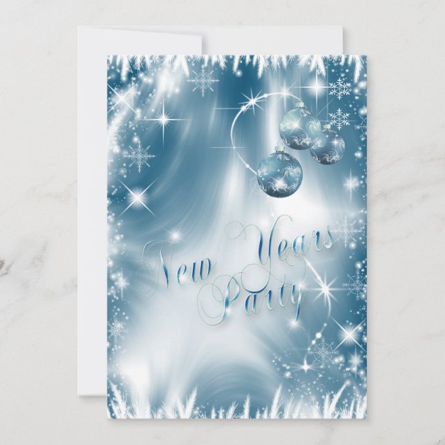 Elegante Schneeflocken Blauer Frost Neujahrsfest P Einladung (Vorderseite)