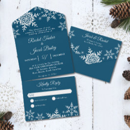 Elegante Schneeflocken Dunkle Blaue Marine Winterh All In One Einladung
