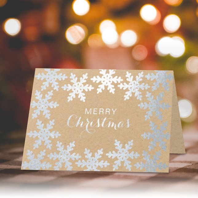 Elegante Schneeflocken Frohe Weihnachten Folienkarte (Von Creator hochgeladen)