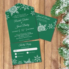 Elegante Schneeflocken Grüne Weihnachtsfeier All In One Einladung
