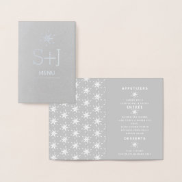 Elegante Schneeflocken Hochzeitliches Wintermenü Folienkarte