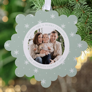 Elegante Schneeflocken Mint Green 2 Foto Urlaub Ornament Karte