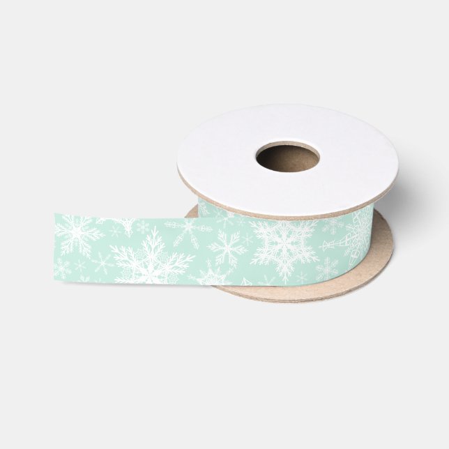 Elegante Schneeflocken Mint Grüne Weihnachten Satinband (Spule)