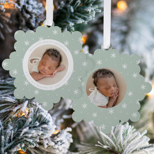 Elegante Schneeflocken Minze Baby's erstes Weihnac Ornament Karte