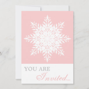 Elegante Schneeflocken pink, weiße Winterhochzeit Einladung