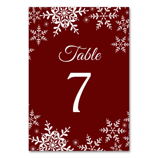 Elegante Schneeflocken Rote Weihnachtsfeier Tischnummer (Vorderseite)