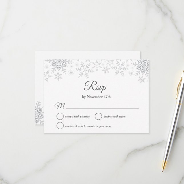 Elegante Schneeflocken Silver Christmas RSVP Karte (Vorderseite/Rückseite Beispiel)