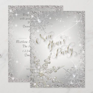 Elegante Schneeflocken Silver Sparkle Neues Jahr P Einladung
