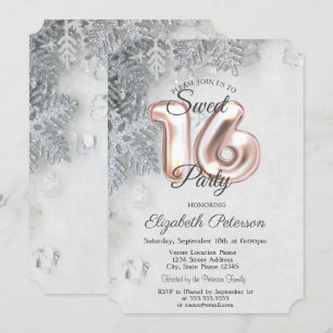 Elegante Schneeflocken Sweet 16 Einladung