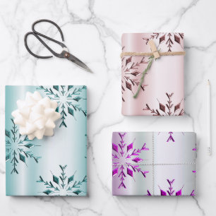 Elegante Schneeflocken Weihnachten Geschenkpapier Set