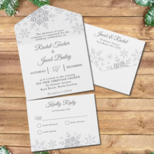 Elegante Schneeflocken Weihnachts-Hochzeit All In One Einladung