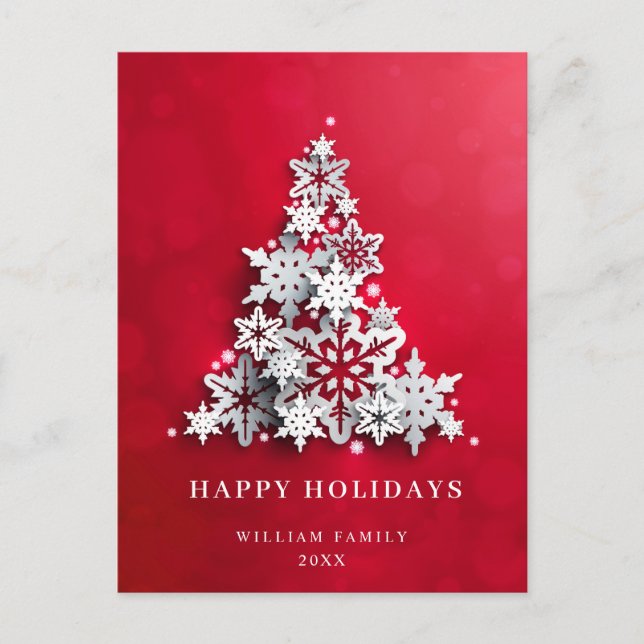 Elegante Schneeflocken Weihnachtsbaum Gruß Postkarte (Vorderseite)