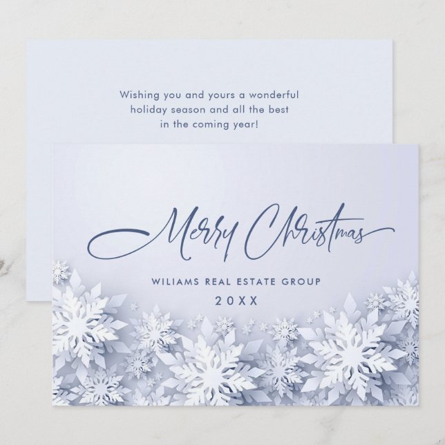 Elegante Schneeflocken Weihnachtsgrüße im Unterneh Feiertagskarte (Vorne/Hinten)