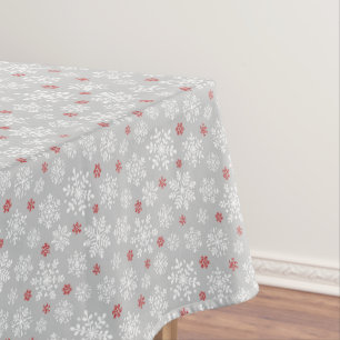 Elegante Schneeflocken, weiß und rot auf grau Tischdecke