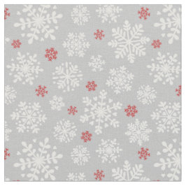 Elegante Schneeflocken weiß und rot auf silbergrau Stoff