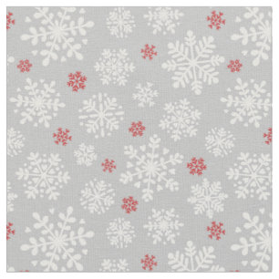 Elegante Schneeflocken weiß und rot auf silbergrau Stoff