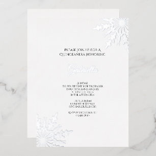 Elegante Schneeflocken Winter Quinceñera Folieneinladung