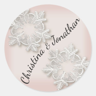 Elegante Schneeflocken Winter Wedding Round Sticke Runder Aufkleber