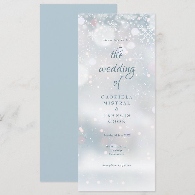 Elegante Schneeflocken Winterhochzeit Einladung (Vorne/Hinten)