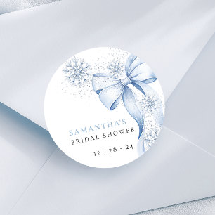 Elegante Schneeflockenblaue Bogen Brautparty-Aufkl Runder Aufkleber