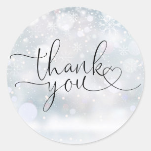 Elegante Schneeglöckchen Herz Schriftart Danke Runder Aufkleber