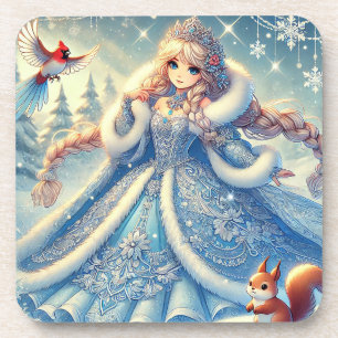 Elegante Schneekönigin im Winterwunderland Getränkeuntersetzer