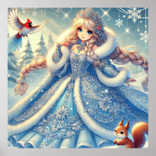 Elegante Schneekönigin im Winterwunderland Poster