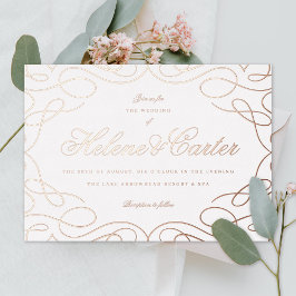 Elegante Schnörkel Hochzeit Kalligraphie Rose Gold Folieneinladung