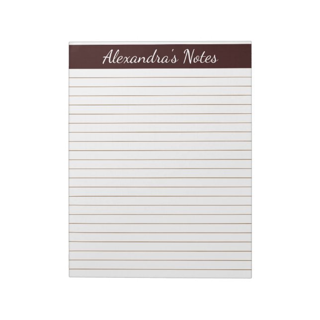 Elegante Schokolade Braun 8,5 x 11 Buchstabe Perso Notizblock (Rotiert)