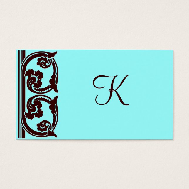 Elegante Schokoladenbraun-Monogramm-Aquamarine Kar (Vorderseite)