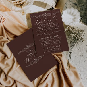 Elegante, schokoladenbraune Hochzeitsdetails im St Begleitkarte