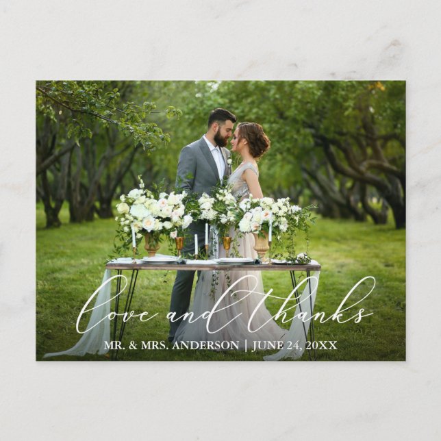 Elegante schöne kalligraphische Liebe dank Hochzei Postkarte (Vorderseite)