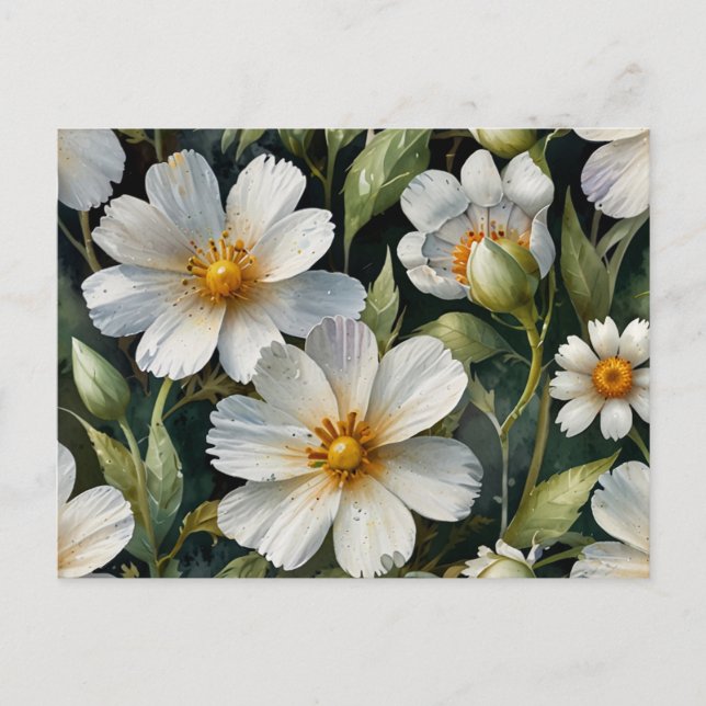 Elegante Schöne weiße Blume Watercolor Chic Postkarte (Vorderseite)