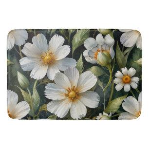 Elegante schöne weiße Blumen Aquarell Chic Badematte