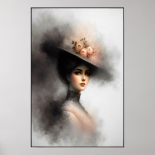 Elegante Schönheit im Vintage-Nebel Poster