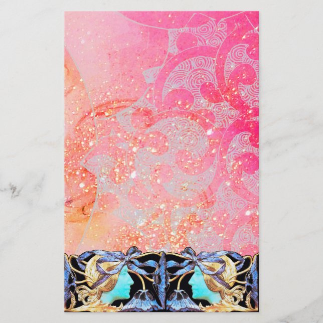 ELEGANTE SCHÖNHEIT/LADY MIT BLUE BOW,BLUME IN PINK BRIEFPAPIER (Vorderseite)