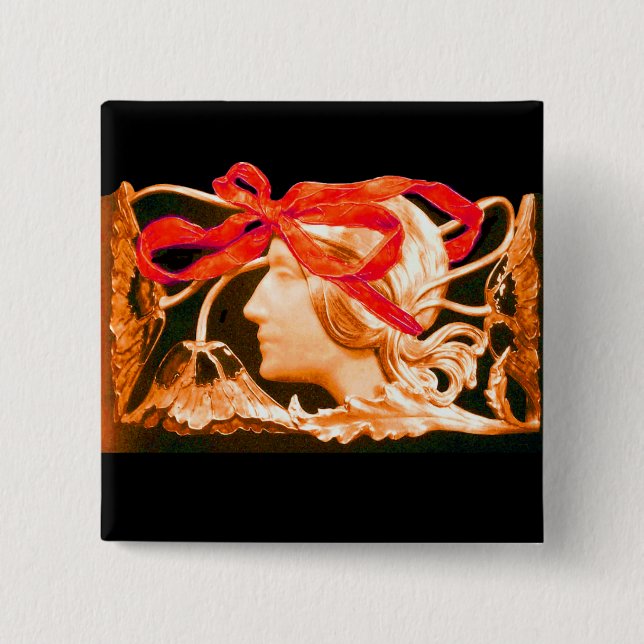 ELEGANTE SCHÖNHEIT / LADY MIT ROT BOW UND BLUME BUTTON (Vorderseite)