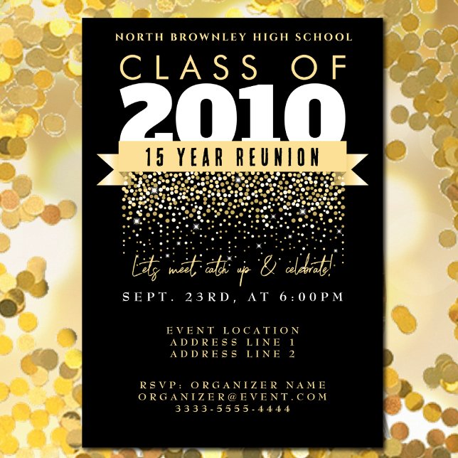 Elegante School Wiedersehen Design Einladung (Elegant High School Reunion design with golden confetti)