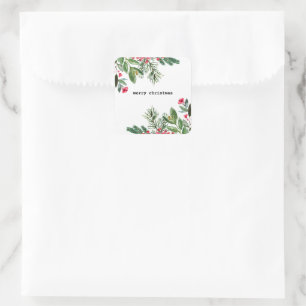 Elegante Schreibmaschine Weihnachtslaub Stechpalme Quadratischer Aufkleber